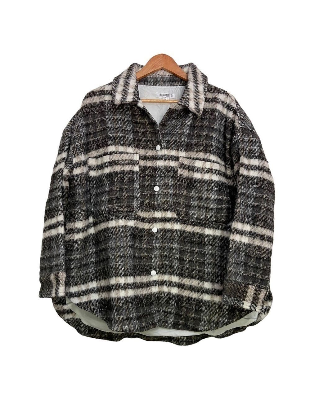Missguided petite Shaket NEW plaid jacket wool blend ecru black grey neutral 10P